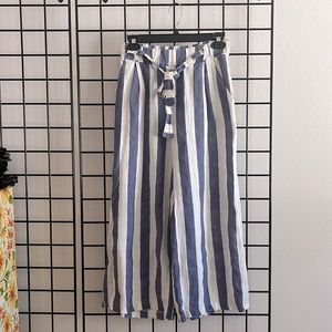 Italian Made Stripe Linen Wide Leg Crop Pants
